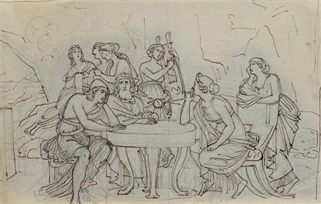 Scuola neoclassica italiana Ulisse alla corte di Alcinoo China e pietra nera...