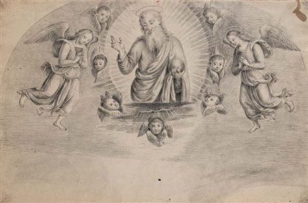 Scuola Italiana del XIX secolo Studio dal Dio Padre benedicente tra angeli...
