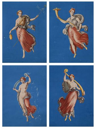 Scuola neoclassica Le Quattro Ore Tempere su carta mm 220x170