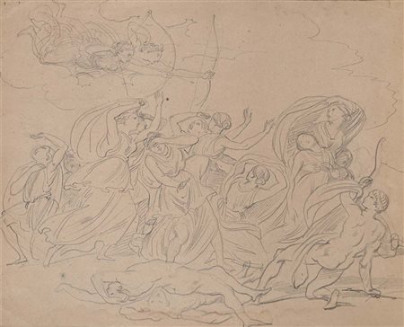 Scuola neoclassica Strage dei Niobidi Pietra nera su carta mm 280x340