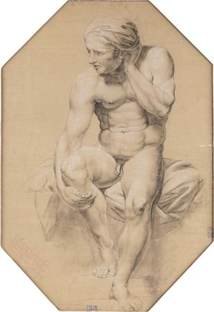 Scuola neoclassica italiana Studio di nudo Pietra nera, carboncino con rialzi...
