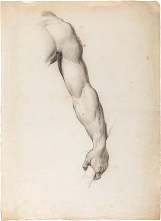 Scuola neoclassica italiana Studio di braccio pietra nera su carta mm 50x37