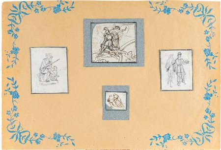 Scuola neoclassica italiana Studi di figure Pietra nera e inchiostro su carta...