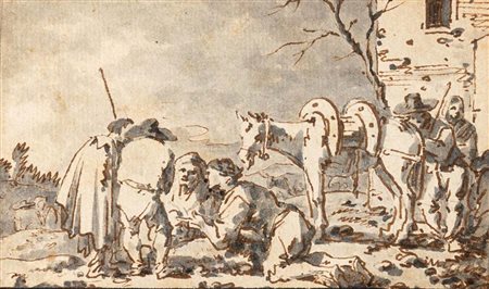 Pieter Van Bloemen (attribuito a) (Anversa, 1657 - Anversa, 1720) Bivacco di...