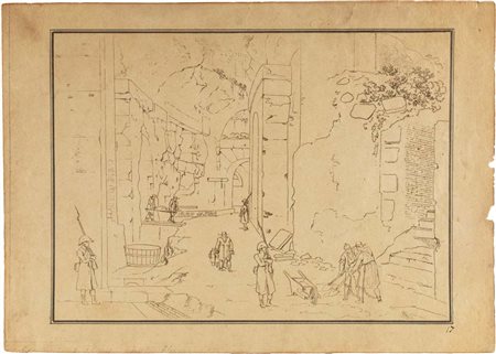 Angelo Uggeri (Gera, 1754 - Roma , 1837) Veduta romana inchiostro su carta mm...