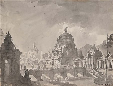 Alessandro Sidoli (Cremona, 1812 - Milano, 1855) Studio di monumento penna,...