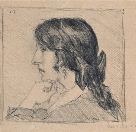 Scuola Italiana del XX secolo Ritratto di ragazza 1915 Matita su carta mm...