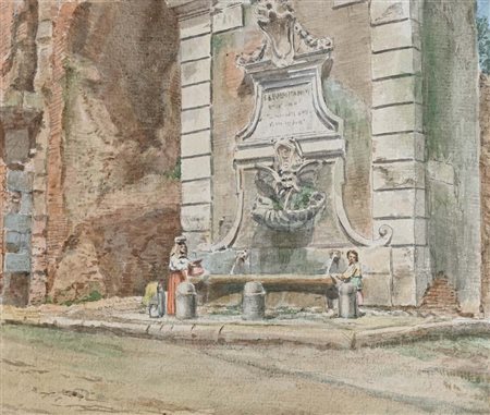 Scuola Romana inizi del XIX secolo Fontana Bella a Porta Furba Inchiostri...
