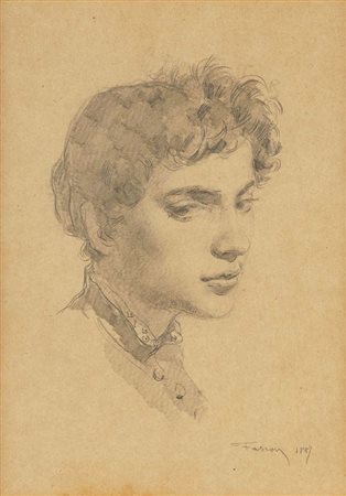 Luigi Fabron (1855 - 1907) Ritratto femminile 1887 Matita su carta mm 220x150...