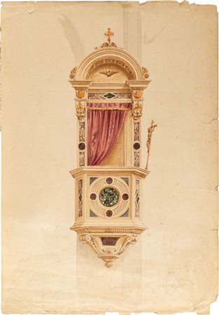 Scuola Italiana del XIX secolo Studio architettonico Inchiostri acquerellati...