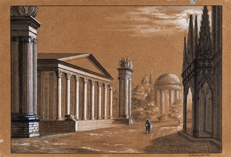 Scuola Italiana del XIX secolo Paesaggio classica 1834 Penna, inchiostro...