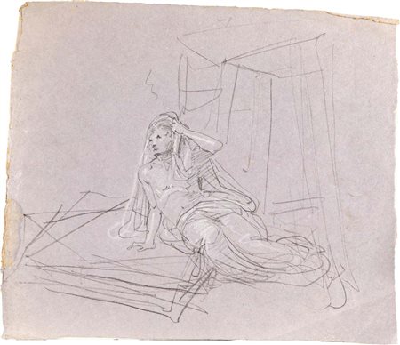 Scuola neoclassica italiana Studio di figura sdraiata Pietra nera con...