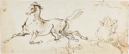 Emilio Lapi (Firenze, 1815 - Firenze, 1898) Studio di cavalli inchiostro su...