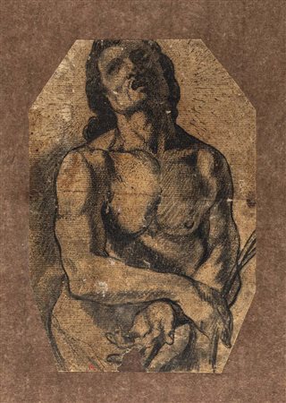 Scuola Italiana del XIX secolo Studio di Gesù Pieta nera su carta mm 240x160...