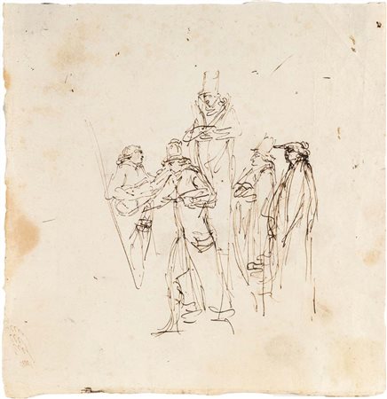 Scuola Veneta del XIX secolo Studio di personaggi e musici Inchiostro su...