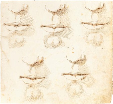 Scuola Romana del XVIII secolo studi di bocche e di nasi Inchiostro su carta...