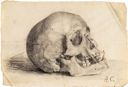 Scuola Italiana del XIX secolo Memento Mori Carboncino e matita su carta mm...