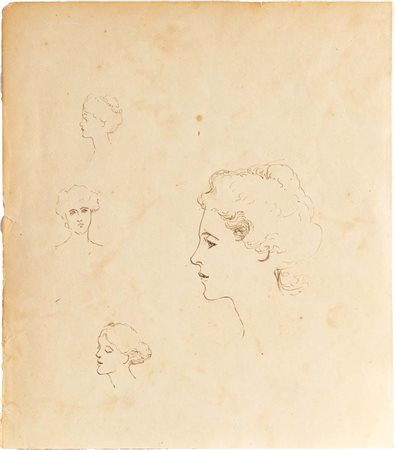 Scuola Italiana del XX secolo Studi di volti femminili inchiostro su carta mm...