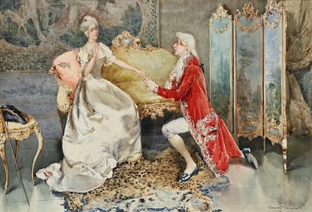 Amedeo Momo Simonetti (Genova, 1874 - Roma, 1922) Scena Galante Inchiostri...