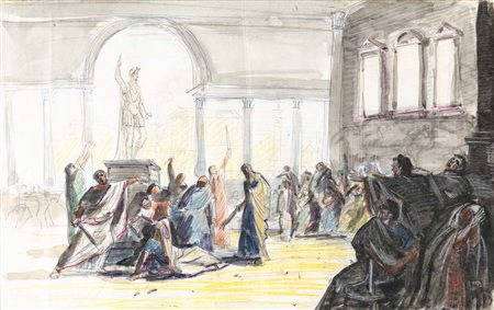 Scuola Italiana del XX secolo Assasinio di Cesare pastelli e inchiostri...