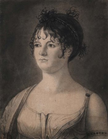 Scuola neoclassica francese Ritratto di Carolina Matita nera su carta in...