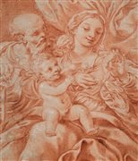 Scuola emiliana del XVIII secolo Sacra famiglia Pietra rossa su carta mm...