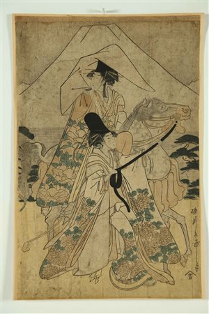 Arte Giapponese Rekisentei Eiri (1789 - 1801) Il Viaggio di Narihira verso...