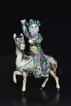 Arte Cinese Cavaliere in porcellana policroma famiglia verde Cina, dinastia...