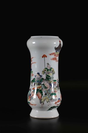 Arte Cinese Vaso in porcellana bianca dipinta con guerrieri Cina, dinastia...
