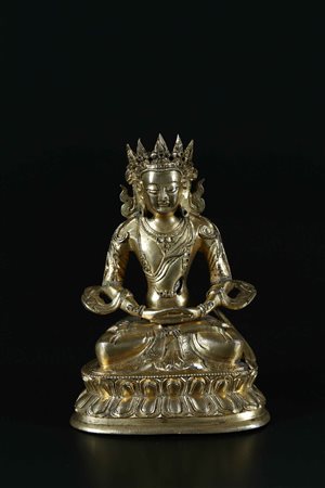 Arte Cinese Statua in bronzo dorato raffigurante Amitayus Cina, XVIII secolo....