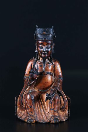 Arte Cinese Statua di divinità taoista in bronzo laccato Cina, XVII- XVIII...