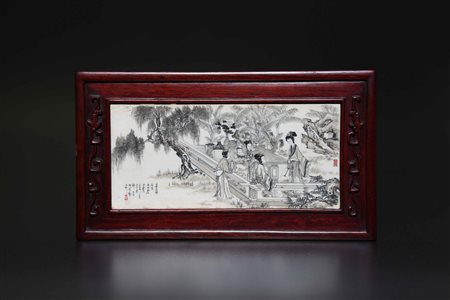 Arte Cinese Piccolo schermo da tavolo in avorio dipinto Cina, periodo...
