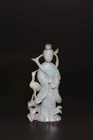 Arte Cinese Intaglio in giada raffigurante dama con gru Cina, dinastia Qing,...