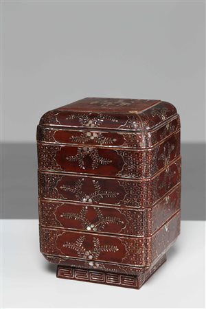 Arte Cinese Contenitore per cibo in lacca burgauté Cina, dinastia Ming, XVI...
