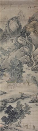 Arte Cinese Yun Bing (scuola di)? Dipinto raffigurante un paesaggio. Firma e...