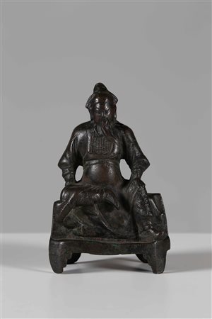 Arte Cinese Scultura in bronzo raffigurante Guandì Cina, periodo Ming, fine...