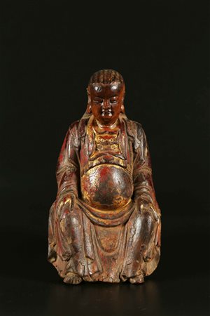 Arte Cinese Scultura il legno raffigurante un imperatore Cina, dinastia Ming,...