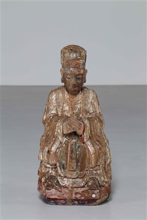 Arte Cinese Statua in legno policromo raffigurante un dignitario Cina,...
