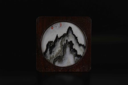 Arte Cinese Pietra sogno circolare in marmo con sigillo e firma dell'artista...