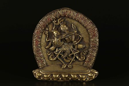 Arte Himalayana Chitipati in rame sbalzato e dorato Tibet, XIX secolo. -. Cm...