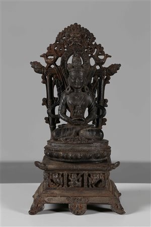 Arte Himalayana Statua in ferro raffigurante Buddha Amitayus Tibet, XVIII...