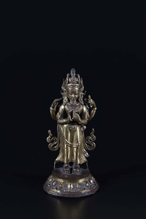 Arte Himalayana Statua in bronzo dorato raffigurante Amoghapasa (?) Tibet,...