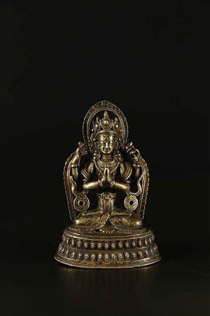 Arte Himalayana Bronzo raffigurante Avalokitesvara Tibet, XVII secolo. . Cm...