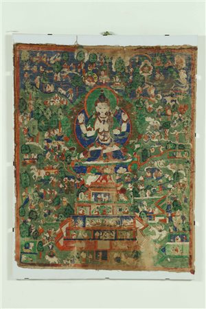 Arte Himalayana Thankga raffigurante Avalokitesvara Tibet, XVIII secolo . -....