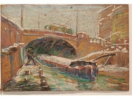 ANONIMO Anonimo (An) Naviglio Pastello su cartoncino 25,00x37,00