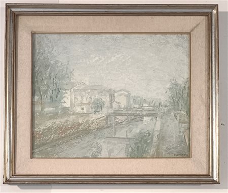 GUSMEROLI CARLO Valtellina (So) 1921 Sul Naviglio Grande Olio su tela...