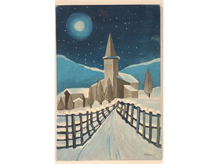 TREVORI Milano (MI) 1950 Notturno con neve 1987 Olio su cartoncino telato...