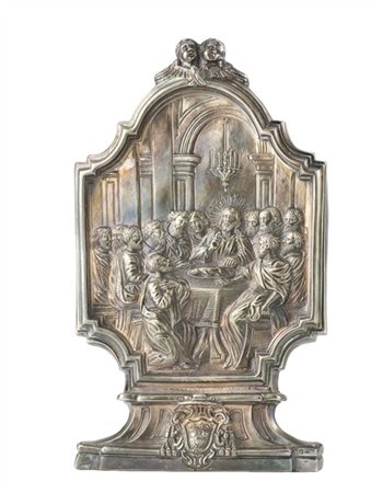 Pace liturgica in argento fuso e cesellato raffigurante l'Ultima Cena da un mod