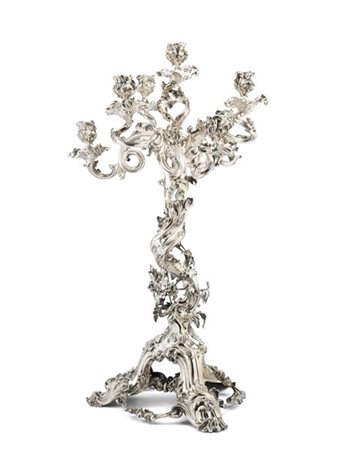 Robert Garrard II (1793 -1881) 
Grande candelabro in argento fuso e cesellato a