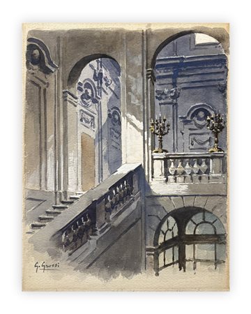 GIANNINO GROSSI (1889-1969) - Porta Vercellina. Scalone Palazzo Abbove. Via S. Maurilio